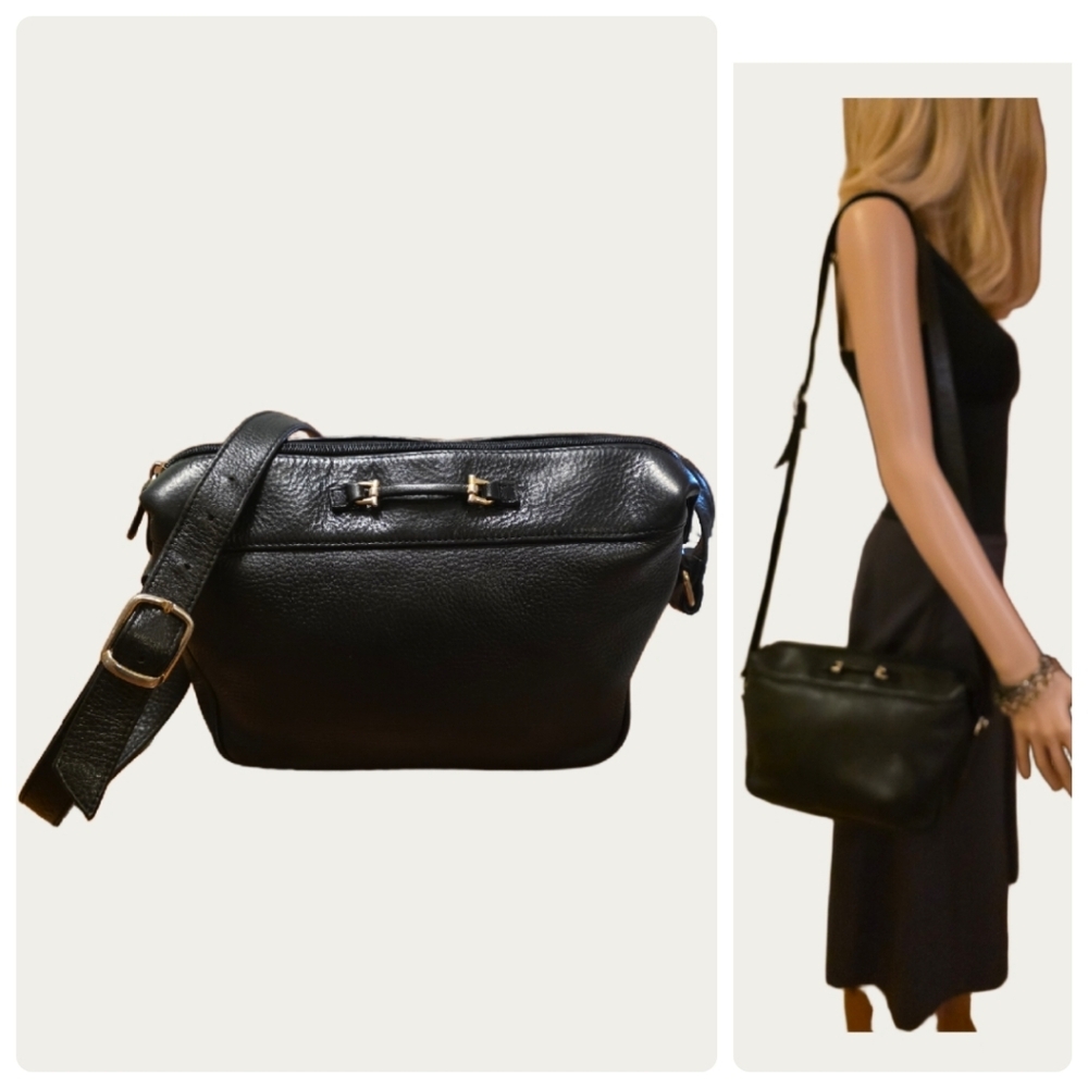 Etienne Aigner Black Pebbled Leather Shoulder Bag, Horsebit Detail EUC
